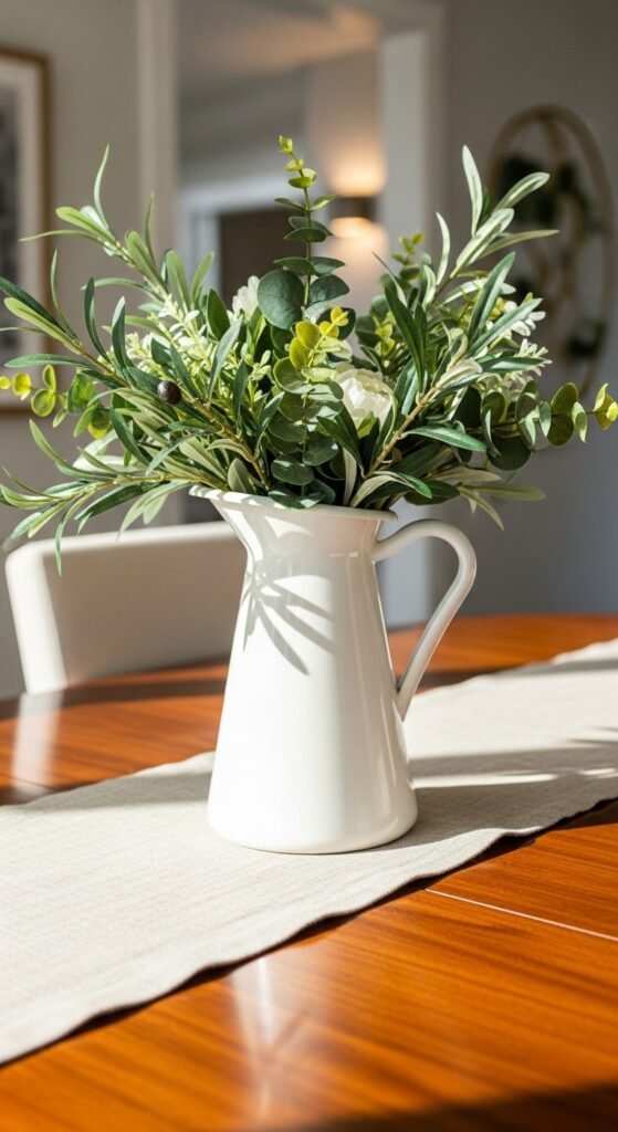 Ceramic Pitcher With Faux Greenery