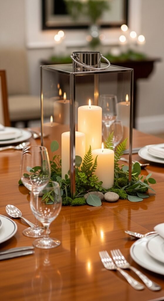 Glass Lantern With Green Accents