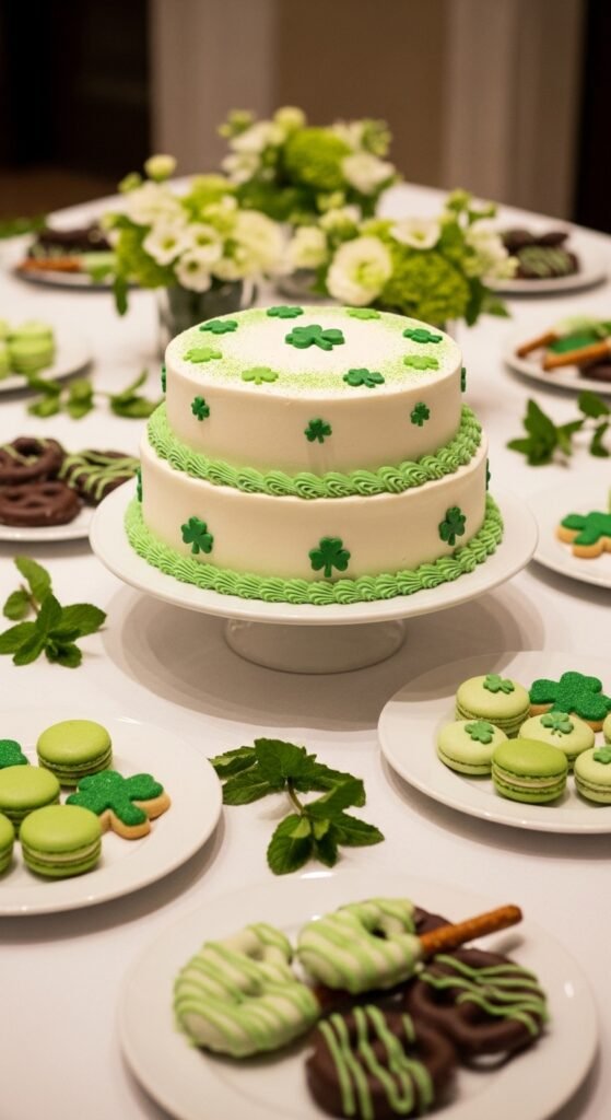 White Cake With Green Accents