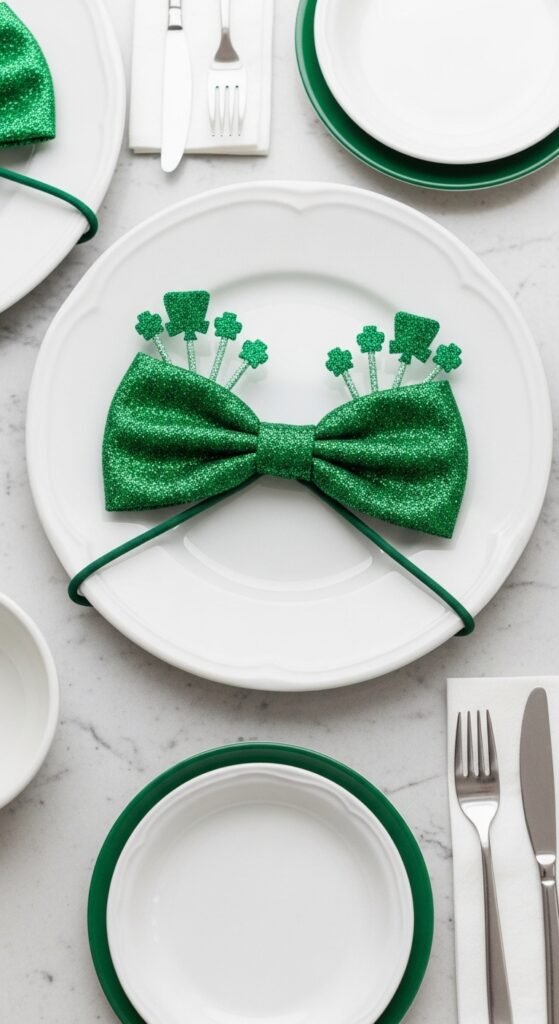 White Dishes With Green Chargers