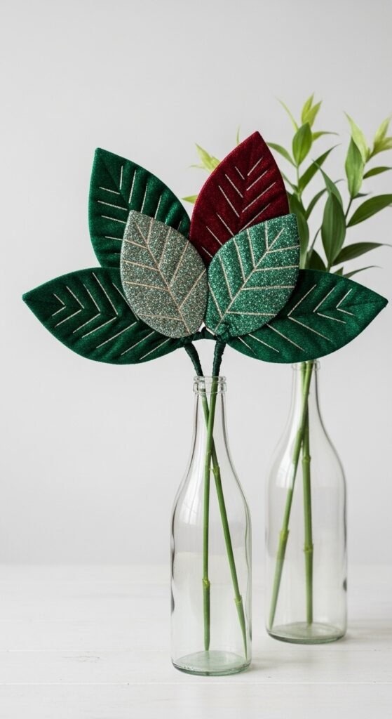 Vintage Bottle Vases With Green Stems