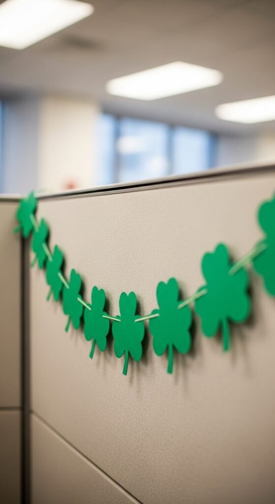 Mini Shamrock Garland Across the Cubicle Wall