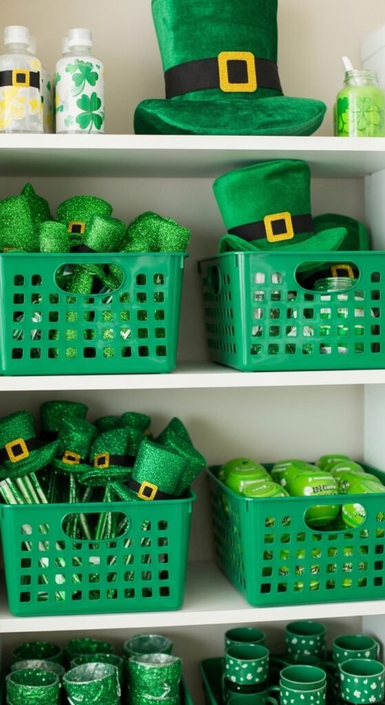 Green-Themed Shelf Baskets