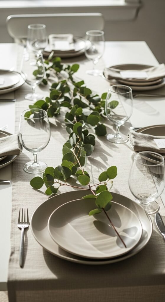 Linen Runner With Eucalyptus Stems
