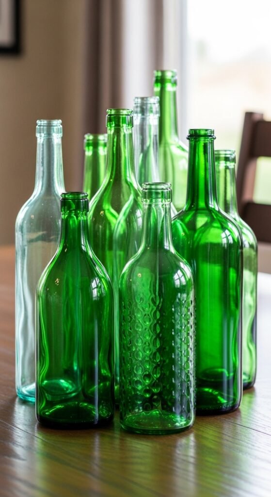 Mixed Height Green Bottles