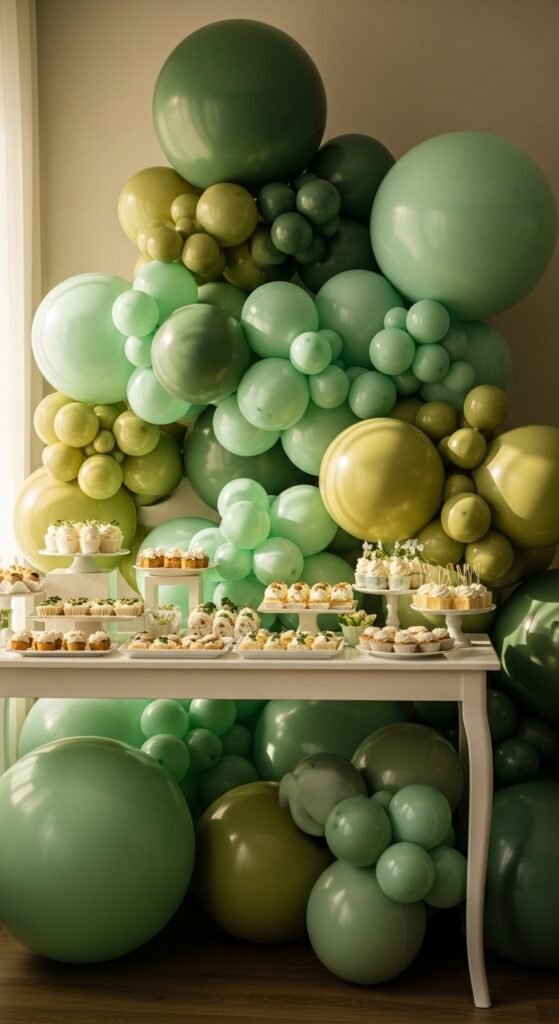 Soft Green Balloons Behind Table