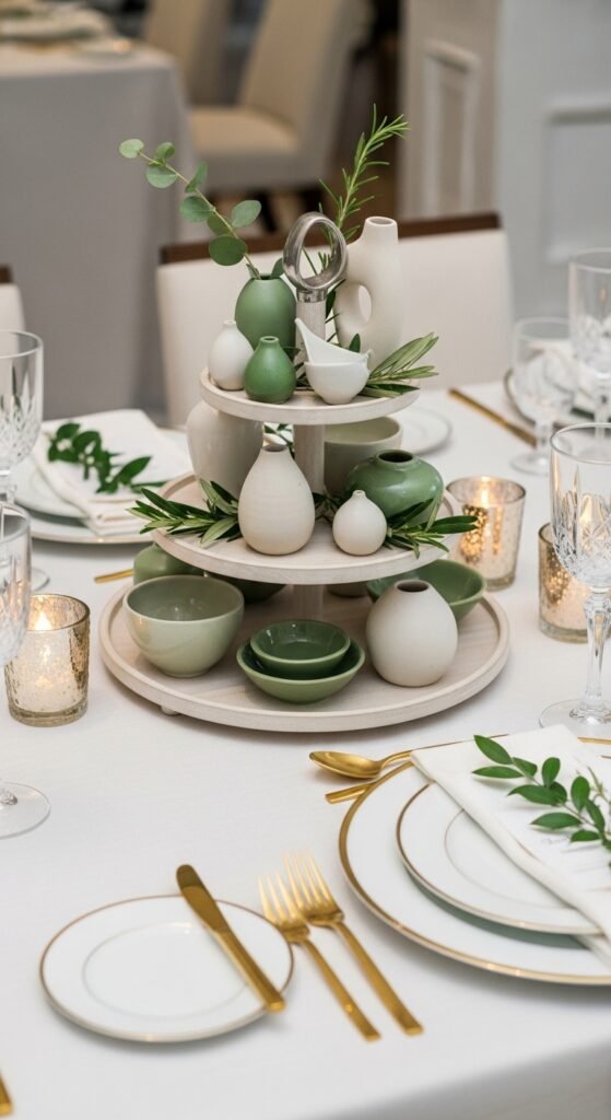 Tiered Stand With Green Decor