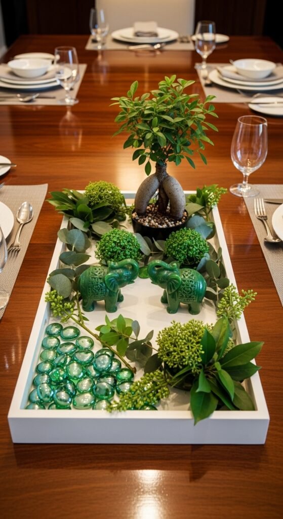 White Tray With Mixed Green Decor
