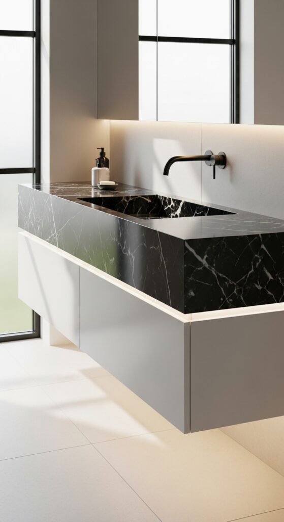 Floating Vanity with Black Marble Top