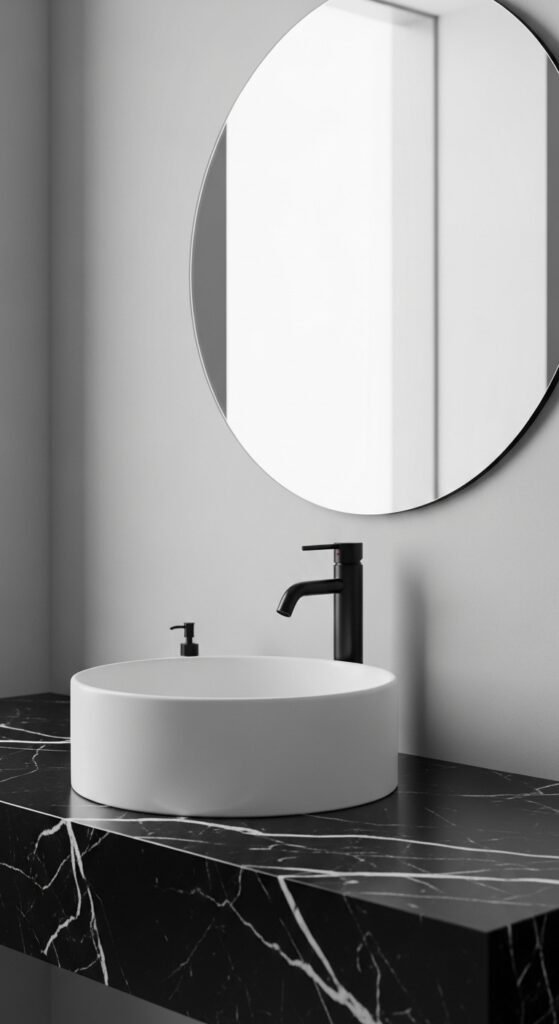 Black Marble Vanity Top with Vessel Sink