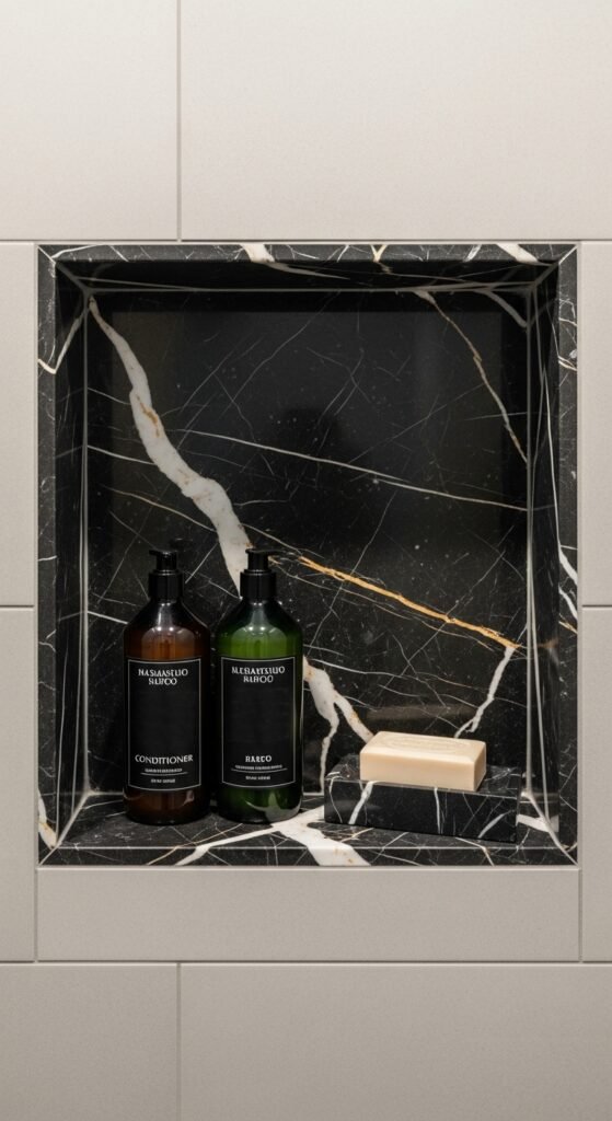 Black Marble Shower Niche