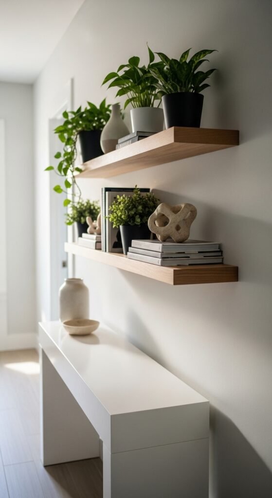 Slim Console Table with Floating Shelves