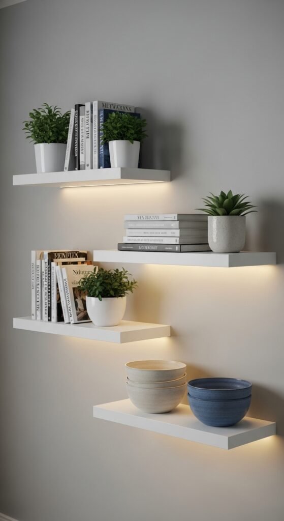 Floating Shelves for Slim Storage