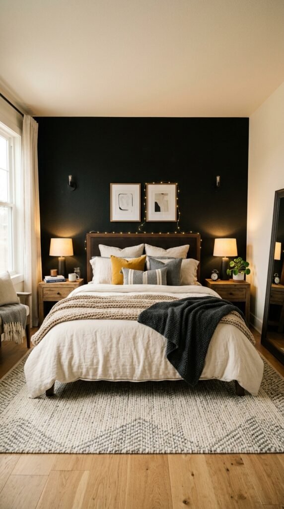 Dark Accent Wall Behind the Bed